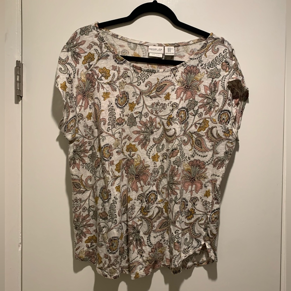 Rachel Zoe Womens Multicolor Paisley Floral 100% Linen Short Sleeve Shirt